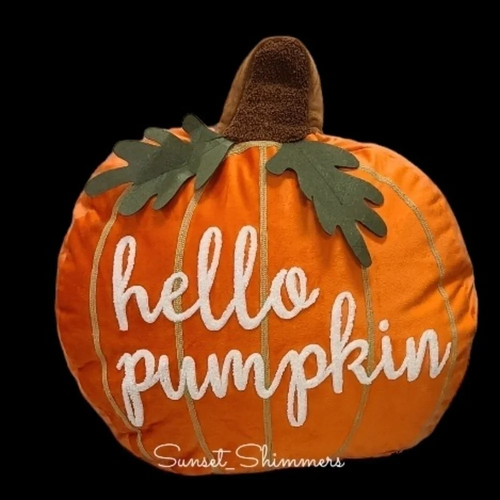 Halloween Thanksgiving 3D Embroidered Hello Pumpkin Fall Throw Pillow Decor NEW